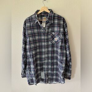 Carhartt Flame Resistant Plaid Button Up Work Long Sleeve Shirt Size Large Tall